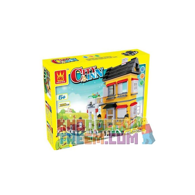 WANGE DR.LUCK 31052 non  BIỆT THỰ MÀU VÀNG bộ đồ chơi xếp lắp ráp ghép mô hình City Inn CITYINN Nhà Trọ Thành Phố 390 khối