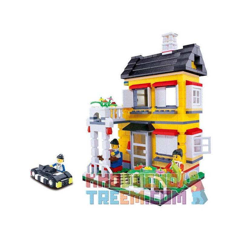 WANGE DR.LUCK 31052 Xếp hình kiểu Lego CITY INN CityInn Small Villa Series Model B Yellow Garden Villa Biệt Thự Màu Vàng 390 khối