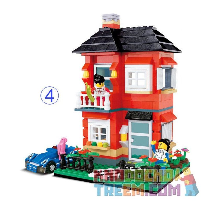 WANGE 31054 non Lego BIỆT THỰ MÀU ĐỎ bộ đồ chơi xếp lắp ráp ghép mô hình City Inn CITYINN Nhà Trọ Thành Phố 355 khối