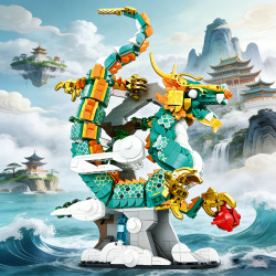JIQILE 47134 Holy Dragon Xếp hình lắp ráp ghép mô hình rồng và phượng rồng xanh tốt lành rồng thần