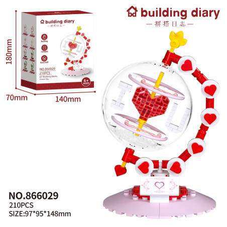Yodaka 866029 Xếp hình lắp ráp ghép mô hình Nhật ký xây dựng Quả cầu trái tim đỏ