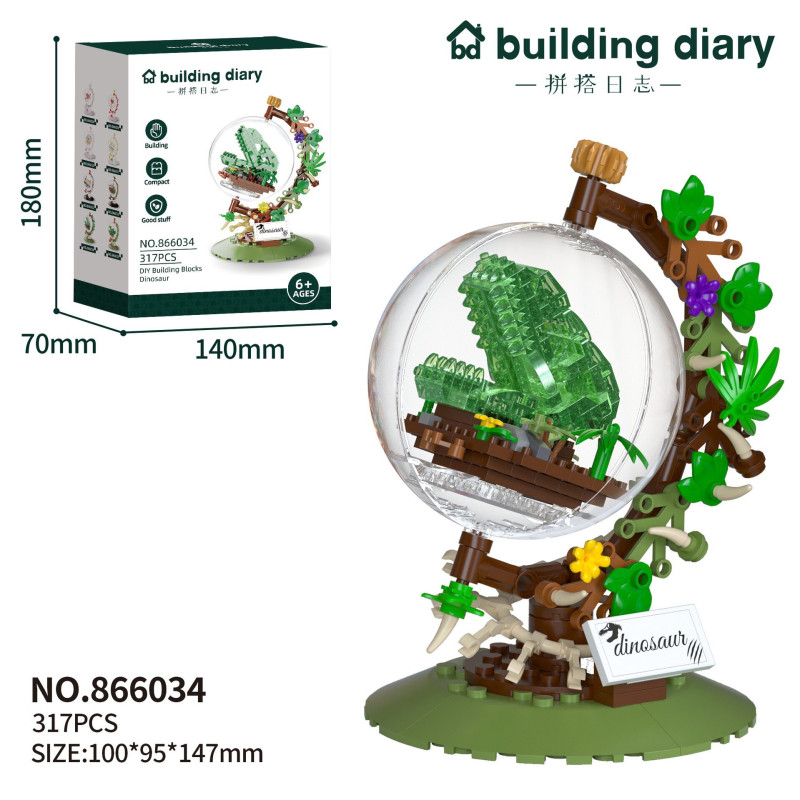 Yodaka 866034 Xếp hình lắp ráp ghép mô hình Nhật ký xây dựng Quả cầu Tyrannosaurus Rex