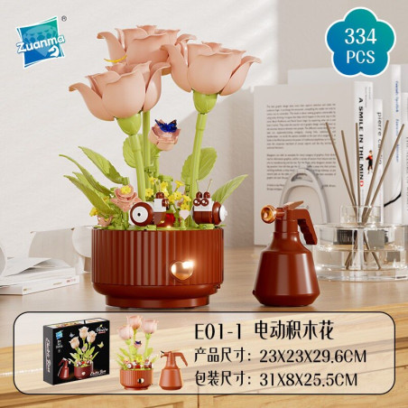 Zuanma E01-1 Xếp hình lắp ráp ghép mô hình Hoa điện lãng mạn nở rộ