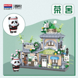 BALODY 16598 Xếp hình lắp ráp ghép mô hình Chế độ xem phố Panda: Quán trà