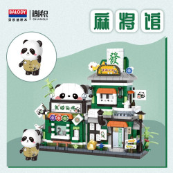 BALODY 16600 Xếp hình lắp ráp ghép mô hình Chế độ xem phố của Panda: Phòng chơi mạt chược