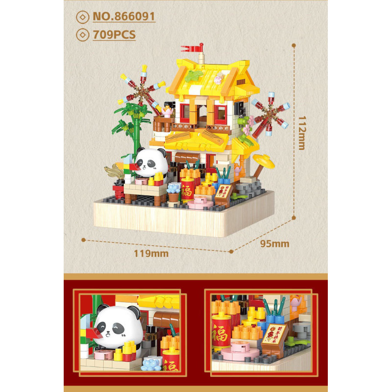 Yodaka 866091 Xếp hình lắp ráp ghép mô hình Xây dựng Nhà tre Panda bằng gỗ