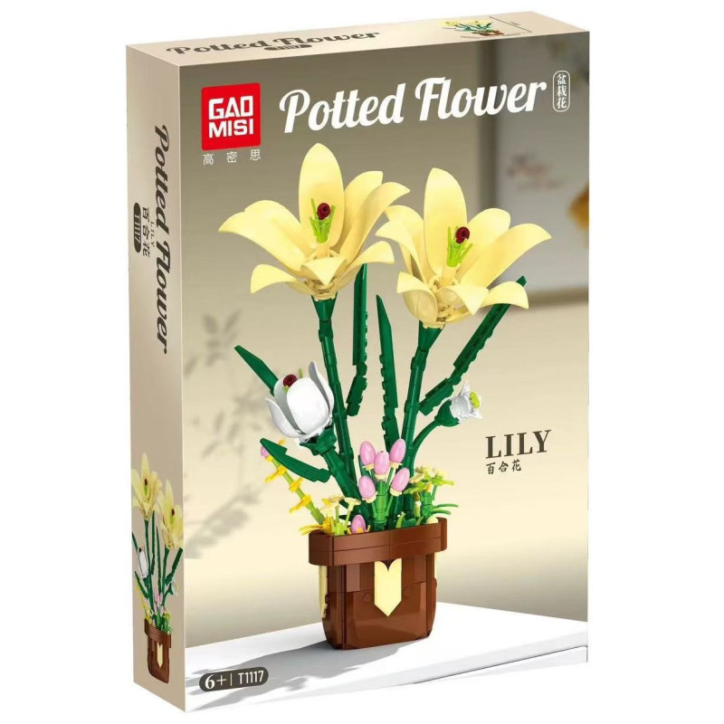GAOMISI T1117 Lily Xếp hình lắp ráp ghép mô hình chậu hoa huệ