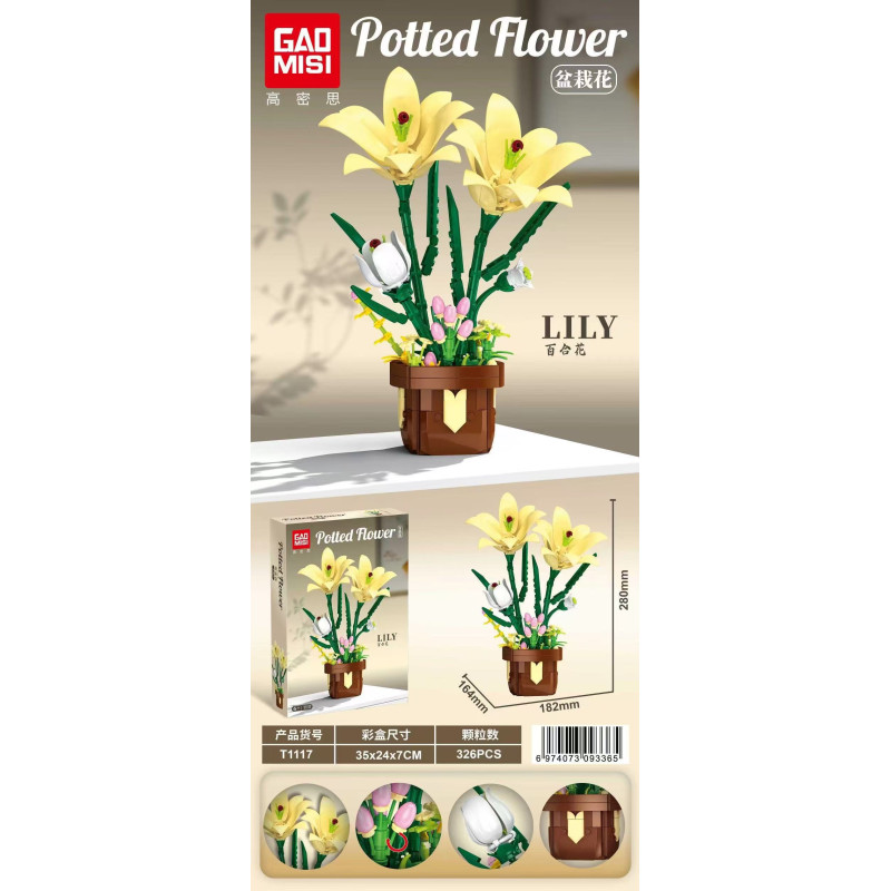 GAOMISI T1117 Lily Xếp hình lắp ráp ghép mô hình chậu hoa huệ