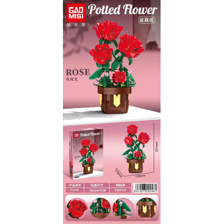 GAOMISI T1119 Rose Xếp hình lắp ráp ghép mô hình hoa hồng chậu hoa