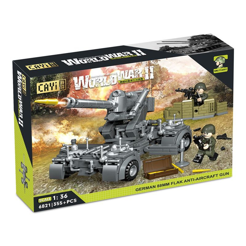 CAYI 6821 Xếp hình lắp ráp ghép mô hình Pháo phòng không Flak 88mm của Đức 1:36
