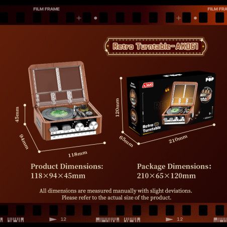JAKI AK061 Retro Turntable Xếp hình lắp ráp ghép mô hình máy ghi âm cổ điển