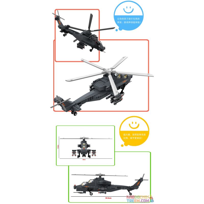 WANGE DR.LUCK JX002 4002 5231 non  TRỰC THĂNG TẤN CÔNG tỷ lệ 1:38 bộ đồ chơi xếp lắp ráp ghép mô hình Military Army WZ10 GUNSHIP CHRIST THE REDEEMER Quân Sự Bộ Đội 973 khối