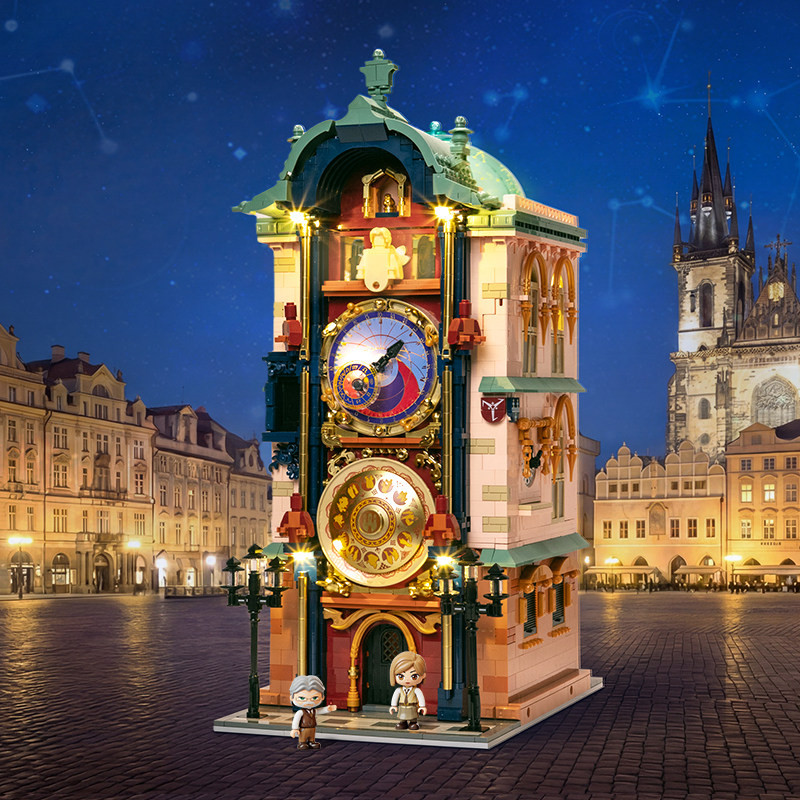 Pantasy 85045 Prague Astronomical Clock Xếp hình lắp ráp ghép mô hình Tòa nhà nhìn ra đường phố có đèn chiếu sáng đồng hồ thiên văn Praha