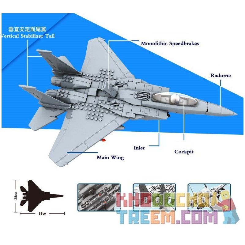 WANGE JX005 4004 4223 non  MÁY BAY CHIẾN ĐẤU CHIM ƯNG tỷ lệ 1:48 bộ đồ chơi xếp lắp ráp ghép mô hình Military Army F15 EAGLE FIGHTER F-15 Quân Sự Bộ Đội 586 khối