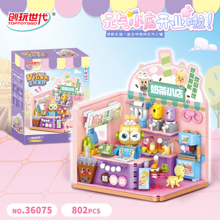 toy generation 36075 Vigor Shop Xếp hình lắp ráp ghép mô hình Quán trà sữa Yuanqi