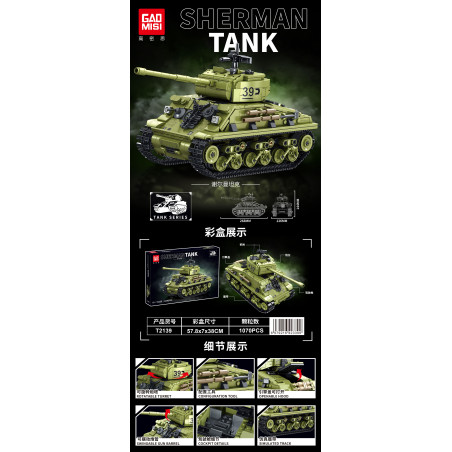 GAOMISI T2139 Sherman Tank Xếp hình lắp ráp ghép mô hình xe tăng Sherman