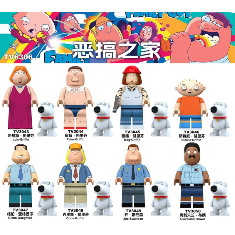 TV TV6306 TV TV3043 TV TV3044 TV TV3045 TV TV3046 TV TV3047 TV TV3048 TV TV3049 TV TV3050 Family Guy Xếp hình lắp ráp ghép mô hình Gia Đình Chàng Trai 8 nhân vật nhỏ