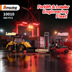 Amaing block 10010 Forklift & Loader Engineering Fleet Xếp hình lắp ráp ghép mô hình Đội xe nâng, máy xúc kỹ thuật
