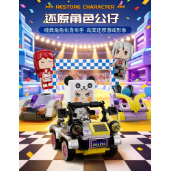 Forange FC2308 Xếp hình lắp ráp ghép mô hình Thế giới nhỏ: 6 ô tô kéo thú vị: Xe bốn bánh hoang dã, mui trần Meow Meow, lốc xoáy bất khả chiến bại, huyền thoại chiến binh sói, mui trần, công thức