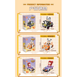 Forange FC2308 Xếp hình lắp ráp ghép mô hình Thế giới nhỏ: 6 ô tô kéo thú vị: Xe bốn bánh hoang dã, mui trần Meow Meow, lốc xoáy bất khả chiến bại, huyền thoại chiến binh sói, mui trần, công thức