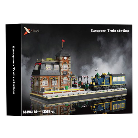 Xbert 66194 European Train Station Xếp hình lắp ráp ghép mô hình Tòa nhà cổ điển ga xe lửa phong cách châu Âu