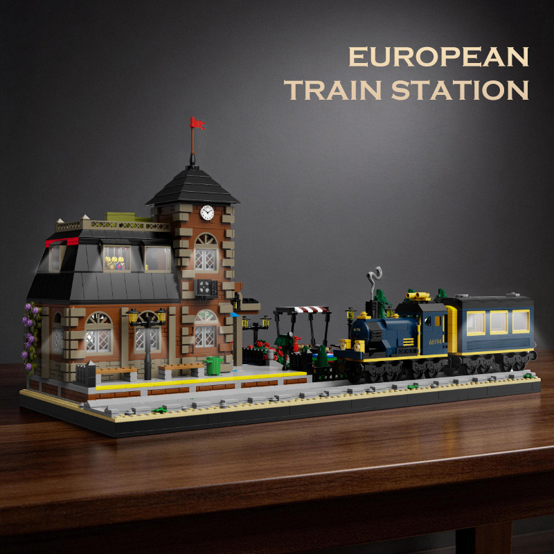 Xbert 66194 European Train Station Xếp hình lắp ráp ghép mô hình Tòa nhà cổ điển ga xe lửa phong cách châu Âu