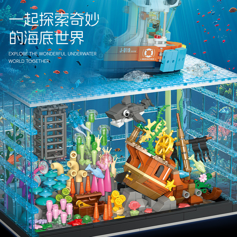 JIESTAR JJ9219 Fish Tank Diving Exploration Xếp hình lắp ráp ghép mô hình Lặn bể cá phiêu lưu