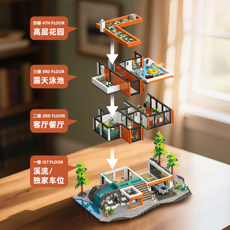 Xbert 89133 Holiday Modern Vilia Xếp hình lắp ráp ghép mô hình Biệt thự nghỉ dưỡng hiện đại