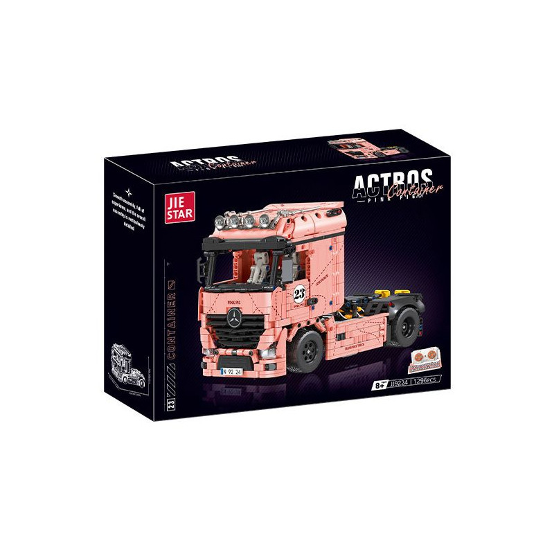 JIESTAR JJ3224 Pink Pig Container Xếp hình lắp ráp ghép mô hình Xe container máy kéo heo hồng