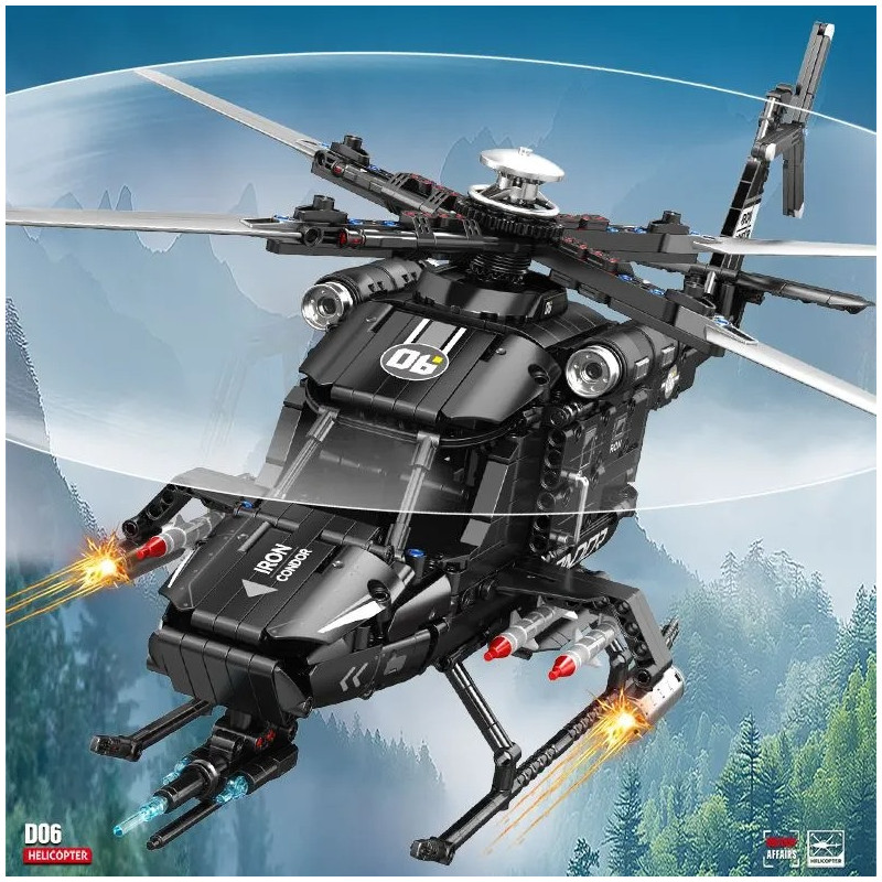 minGDi LEIBAO D06 Armed Helicopter Xếp hình lắp ráp ghép mô hình pháo hạm