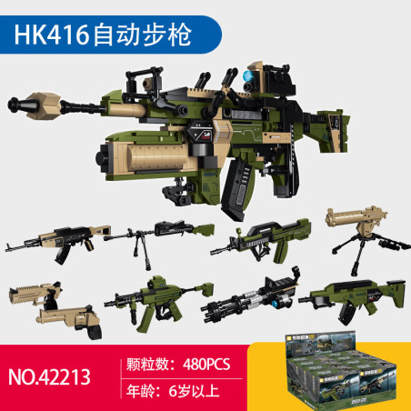 Keeppley 42213 Xếp hình lắp ráp ghép mô hình Súng trường tự động HK416 8 tổ hợp Súng trường tự động loại 95, súng trường tấn công AK-47, súng trường tấn công G36, súng tiểu liên MP5, súng máy hạng nặng Browning, súng máy Gatling, súng máy hạng nhẹ Deggarev, trận chiến hai súng
