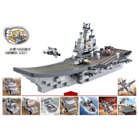 SLUBAN M38 non  TÀU SÂN BAY 9 TRONG 1 bộ đồ chơi xếp lắp ráp ghép mô hình Military Army Quân Sự Bộ Đội 1004 khối