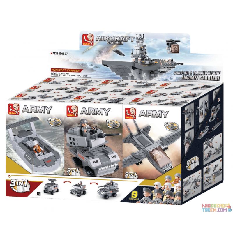 SLUBAN M38 non  TÀU SÂN BAY 9 TRONG 1 bộ đồ chơi xếp lắp ráp ghép mô hình Military Army Quân Sự Bộ Đội 1004 khối