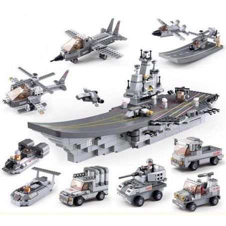 SLUBAN M38 non  TÀU SÂN BAY 9 TRONG 1 bộ đồ chơi xếp lắp ráp ghép mô hình Military Army Quân Sự Bộ Đội 1004 khối