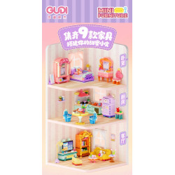 GUDI 40805 Xếp hình lắp ráp ghép mô hình Nội thất mini 9 mẫu Tủ tivi, bàn ăn, tủ quần áo, kệ sách, tủ lạnh, giường, tủ, sofa, bàn trang điểm