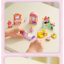 GUDI 40805 Xếp hình lắp ráp ghép mô hình Nội thất mini 9 mẫu Tủ tivi, bàn ăn, tủ quần áo, kệ sách, tủ lạnh, giường, tủ, sofa, bàn trang điểm