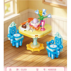 GUDI 40805 Xếp hình lắp ráp ghép mô hình Nội thất mini 9 mẫu Tủ tivi, bàn ăn, tủ quần áo, kệ sách, tủ lạnh, giường, tủ, sofa, bàn trang điểm
