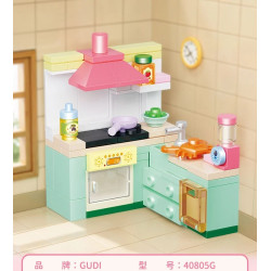 GUDI 40805 Xếp hình lắp ráp ghép mô hình Nội thất mini 9 mẫu Tủ tivi, bàn ăn, tủ quần áo, kệ sách, tủ lạnh, giường, tủ, sofa, bàn trang điểm