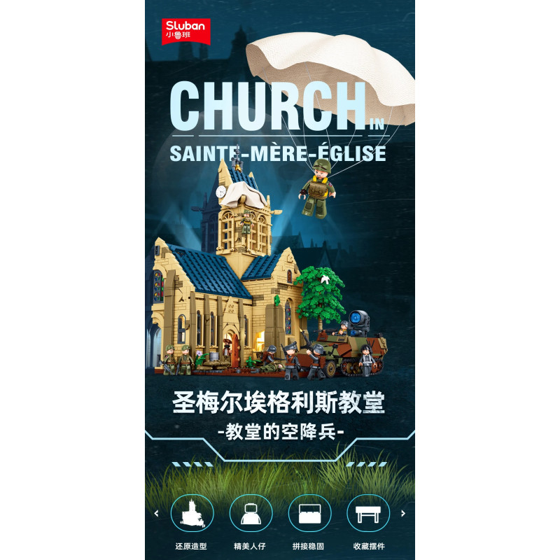 Sluban M38-B1532 Church In Sainte Mere Eglise Xếp hình lắp ráp ghép mô hình Lính nhảy dù tại Nhà thờ Saint-Mer-Eglise