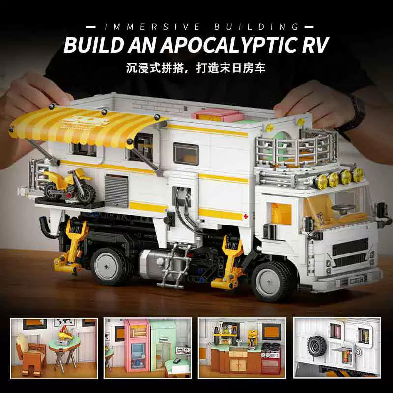 small angle JD133 Camper Van Xếp hình lắp ráp ghép mô hình RV ngày tận thế