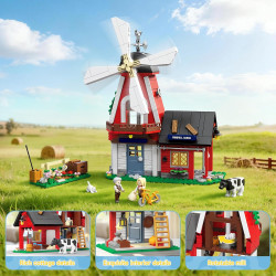 WISE BLOCK AULDEY US386003 Funny：Dream Farm Xếp hình lắp ráp ghép mô hình Hài hước: Nông trại cối xay gió, Ngọn hải đăng 2 trong 1