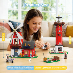 WISE BLOCK AULDEY US386003 Funny：Dream Farm Xếp hình lắp ráp ghép mô hình Hài hước: Nông trại cối xay gió, Ngọn hải đăng 2 trong 1