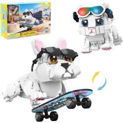 WISE BLOCK AULDEY US386004 Funny：Skating Frenchie & Skiing Cat Xếp hình lắp ráp ghép mô hình Hài hước: Chó bull Pháp trượt ván, mèo trượt tuyết 2 trong 1