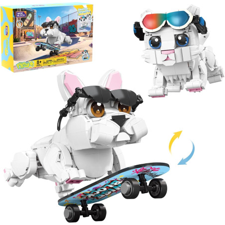 WISE BLOCK AULDEY US386004 Funny：Skating Frenchie & Skiing Cat Xếp hình lắp ráp ghép mô hình Hài hước: Chó bull Pháp trượt ván, mèo trượt tuyết 2 trong 1