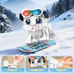 WISE BLOCK AULDEY US386004 Funny：Skating Frenchie & Skiing Cat Xếp hình lắp ráp ghép mô hình Hài hước: Chó bull Pháp trượt ván, mèo trượt tuyết 2 trong 1
