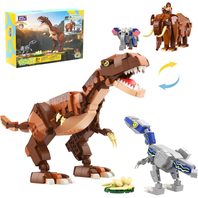 WISE BLOCK AULDEY US386005 Funny：Tyrant King & Ice Mammoth Xếp hình lắp ráp ghép mô hình Hài hước: Khủng long và voi ma mút 2 trong 1