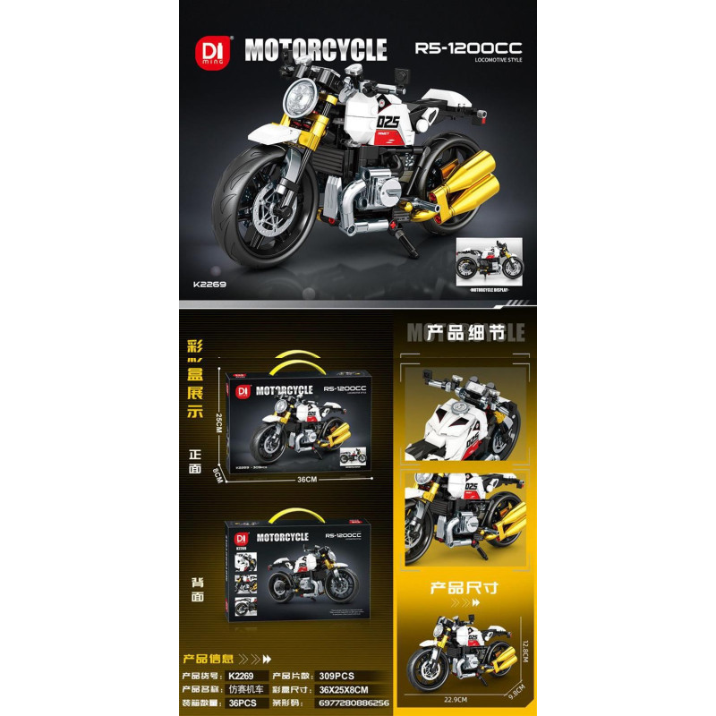 minGDi LEIBAO K2269 Xếp hình lắp ráp ghép mô hình Mô tô đua giả RS-1200CC