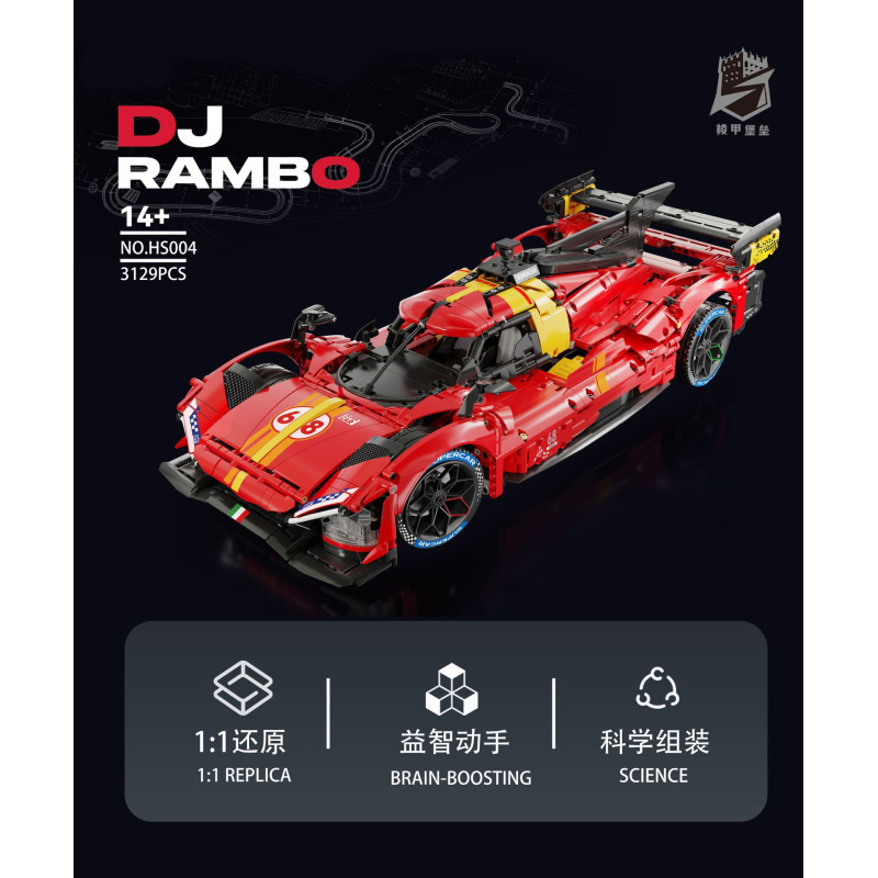 Lingrui Model Jimu Liangpin HS004 DJ Rambo：Ferrari 499P Le Mans Hypercar Xếp hình lắp ráp ghép mô hình Xe đua Hypercar Ferrari 499P Le Mans