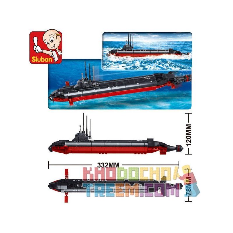 SLUBAN M38-B0391 B0391 0391 M38B0391 38-B0391 non  TÀU NGẦM HẠT NHÂN 1:350 bộ đồ chơi xếp lắp ráp ghép mô hình Military Army NUCLEAR-POWERED SUBMARINE Quân Sự Bộ Đội 193 khối