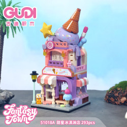 GUDI 51018 Fantasy Town Xếp hình lắp ráp ghép mô hình Thị trấn ẩm thực 4 loại: Cửa hàng kem Sweet Star, Cửa hàng Lẩu Xiangju, Cửa hàng Sushi Duoxi, Cửa hàng Pizza Zhishi
